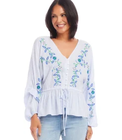 Petite Size Embroidered Drawstring Top
