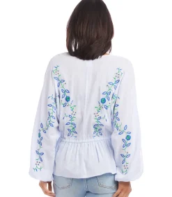 Petite Size Embroidered Drawstring Top