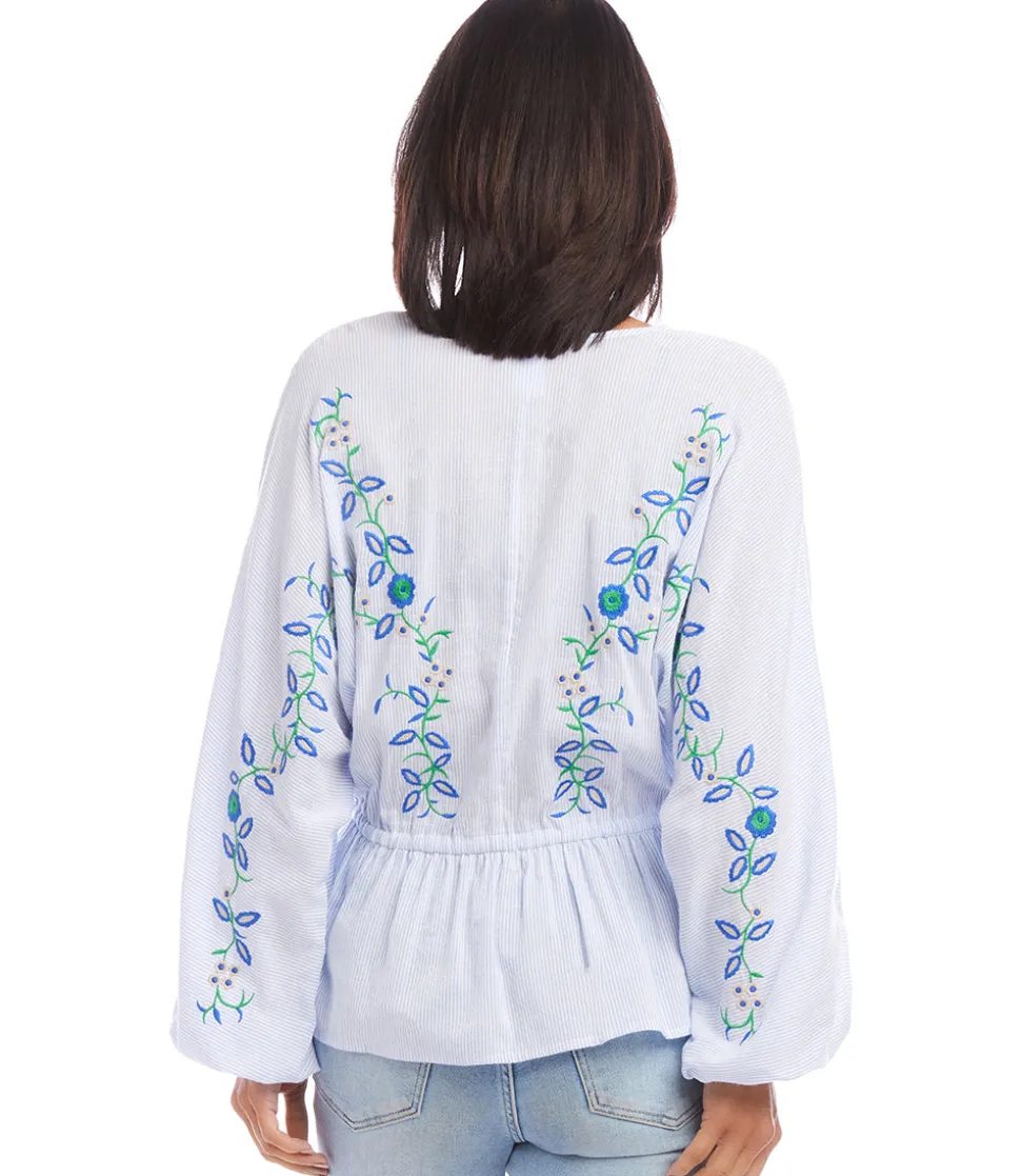Petite Size Embroidered Drawstring Top