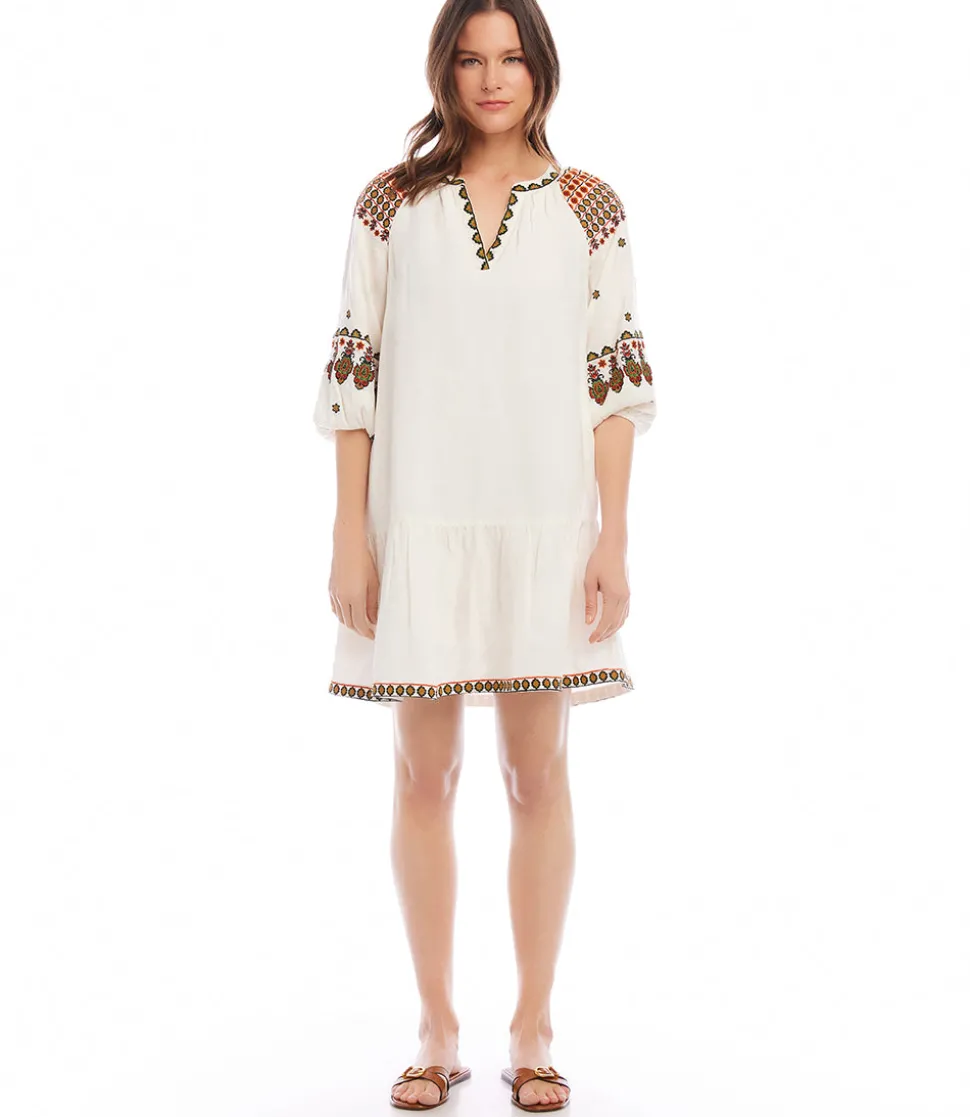 Petite Size Embroidered Ruffle Hem Dress