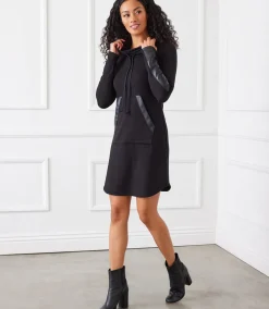 Petite Size Faux Leather Patch Dress