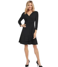Petite Size Faux Wrap Drape Dress
