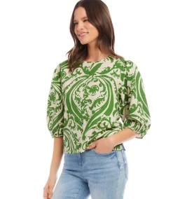 Petite Size Puff Sleeve Button Front Shirt
