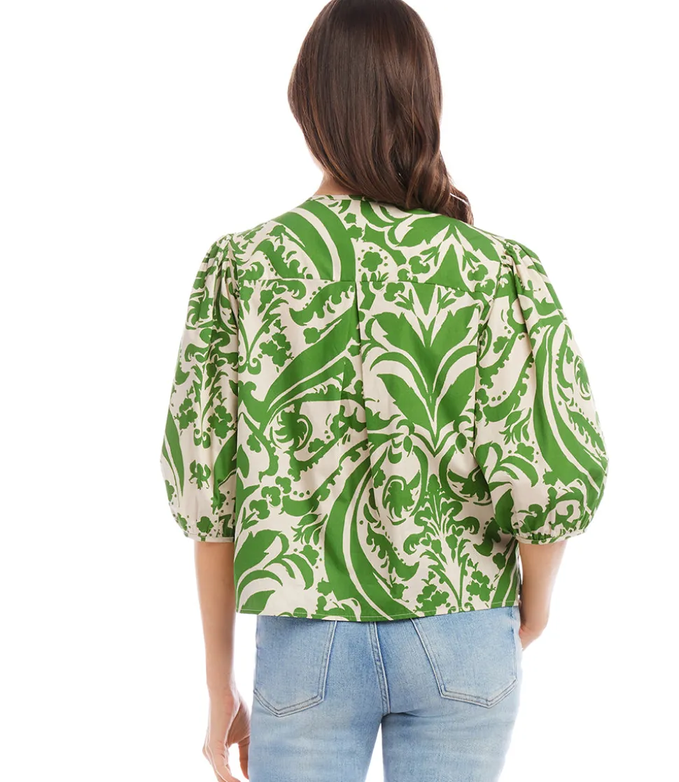 Petite Size Puff Sleeve Button Front Shirt