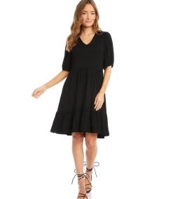 Petite Size Puff Sleeve Tiered Dress