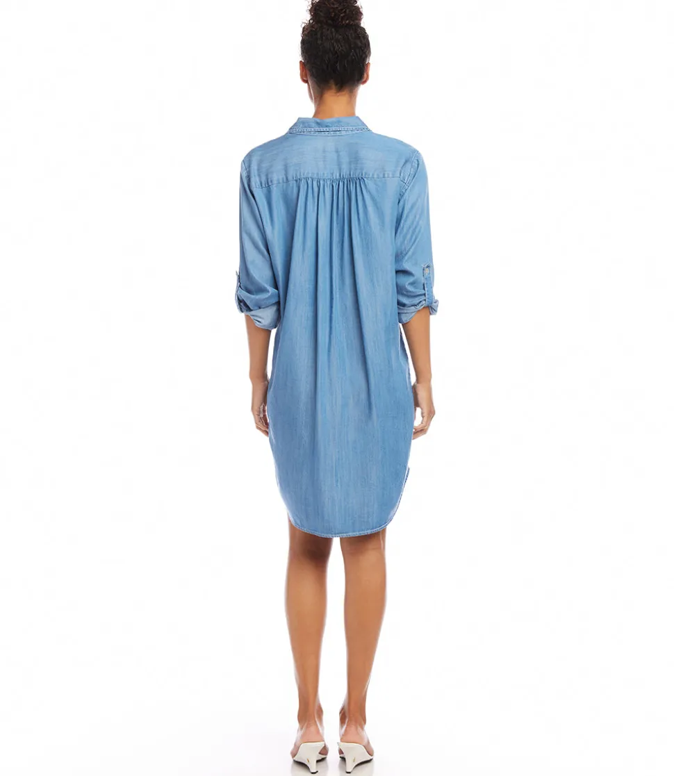 Petite Size Roll Tab Sleeve Chambray Shirtdress