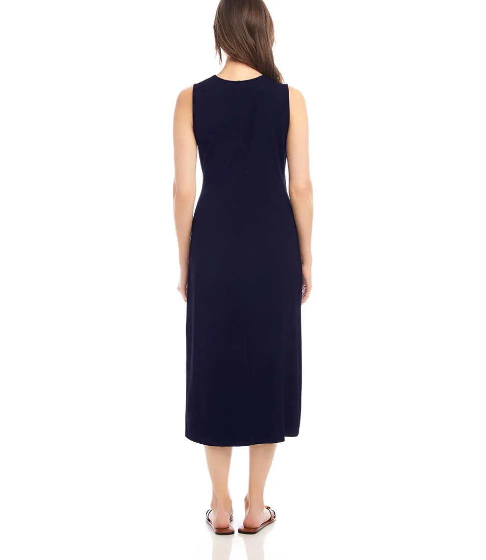 Petite Size Sleeveless Faux Wrap Midi Dress