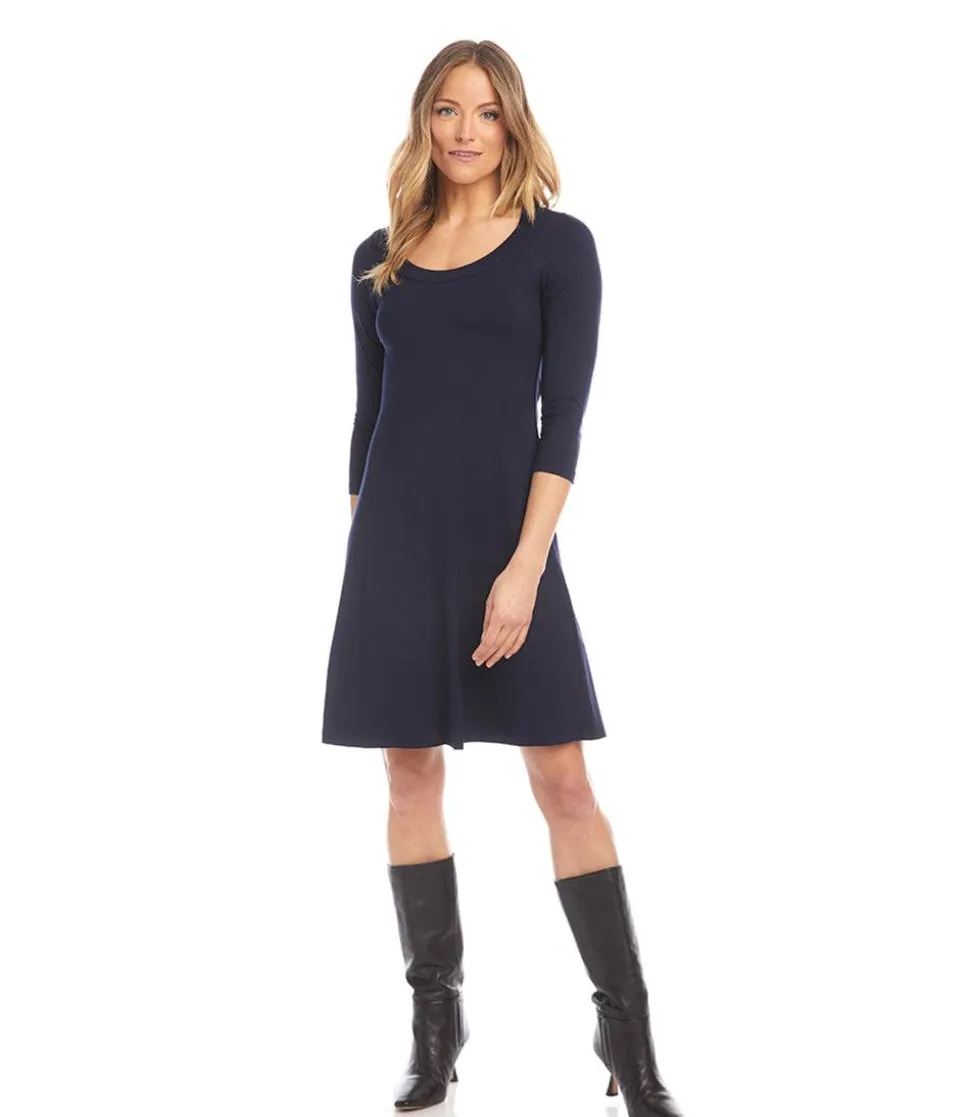 Petite Size Three Quarter Sleeve A-Line Dress