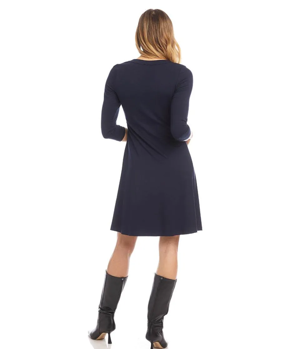 Petite Size Three Quarter Sleeve A-Line Dress