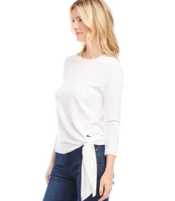 Petite Size Three Quarter Sleeve Side-Tie Top