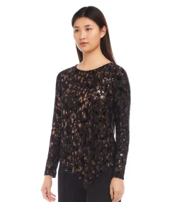 Petite Size Velvet Burnout Asymmetric Top
