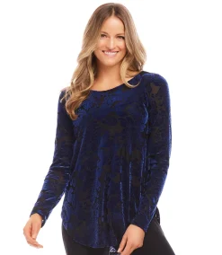 Petite Size Velvet Burnout Shirttail Top