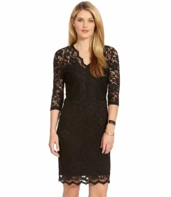 Petite Size V-Neck Scallop Lace Dress