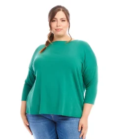 Plus Size 3/4 Sleeve Boatneck Top