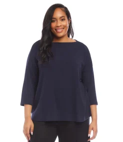 Plus Size 3/4 Sleeve Boatneck Top