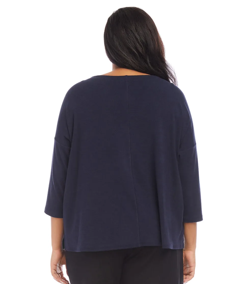 Plus Size 3/4 Sleeve Boatneck Top