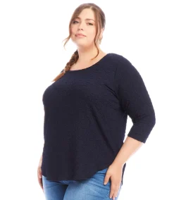 Plus Size 3/4 Sleeve Shirttail Top