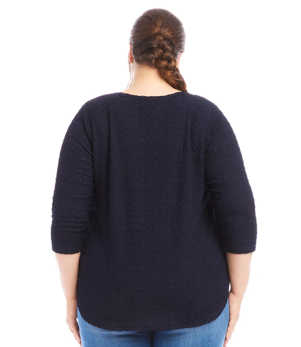 Plus Size 3/4 Sleeve Shirttail Top