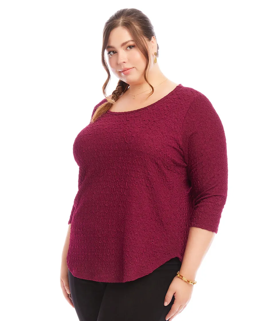 Plus Size 3/4 Sleeve Shirttail Top