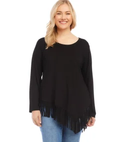 Plus Size Asymmetric Fringe Top