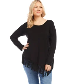 Plus Size Asymmetric Fringe Top