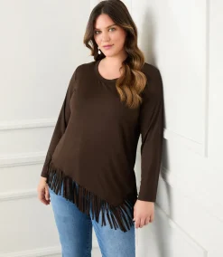Plus Size Asymmetric Fringe Top