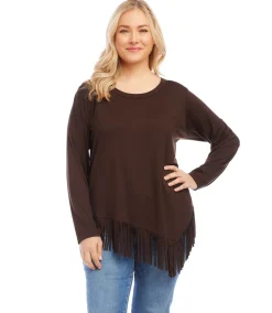 Plus Size Asymmetric Fringe Top