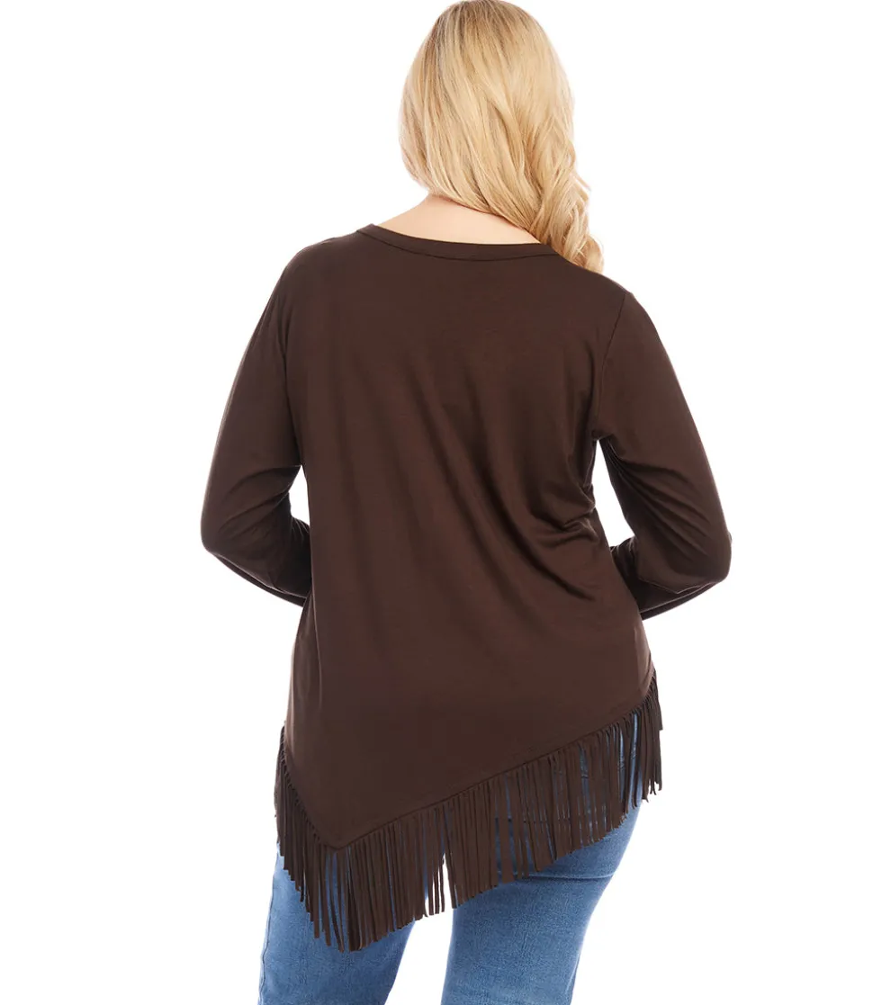 Plus Size Asymmetric Fringe Top