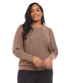 Plus Size Bishop Sleeve Metallic Top