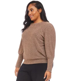 Plus Size Bishop Sleeve Metallic Top