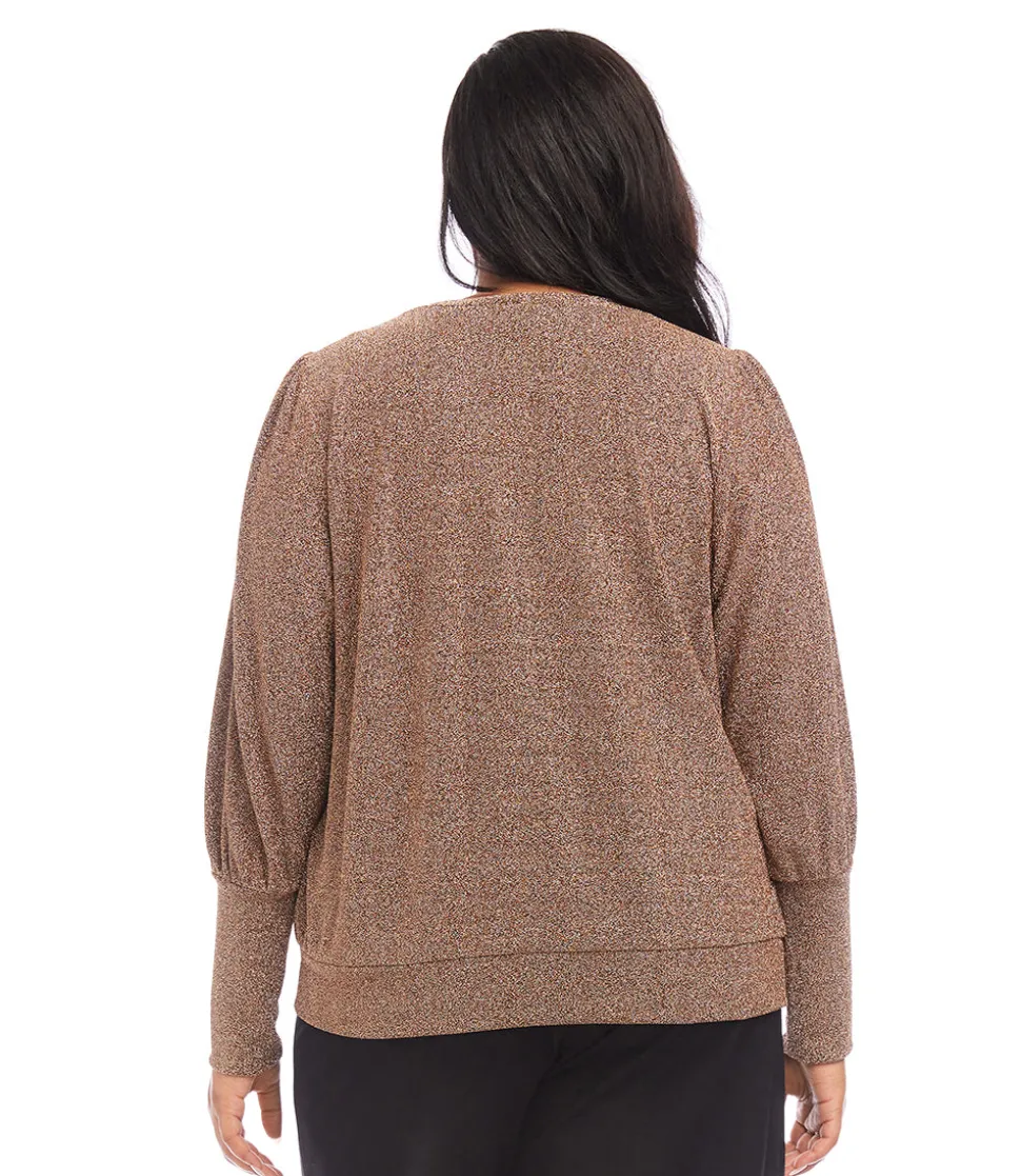 Plus Size Bishop Sleeve Metallic Top