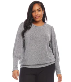 Plus Size Bishop Sleeve Metallic Top