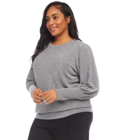Plus Size Bishop Sleeve Metallic Top