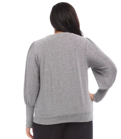 Plus Size Bishop Sleeve Metallic Top