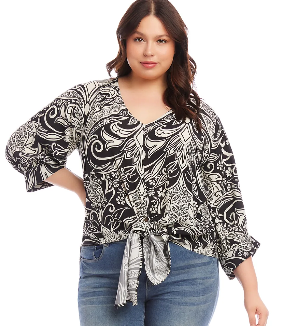 Plus Size Blouson Sleeve Tie-Front Top