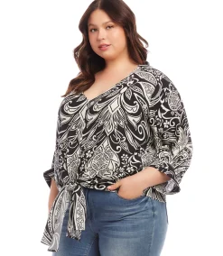 Plus Size Blouson Sleeve Tie-Front Top