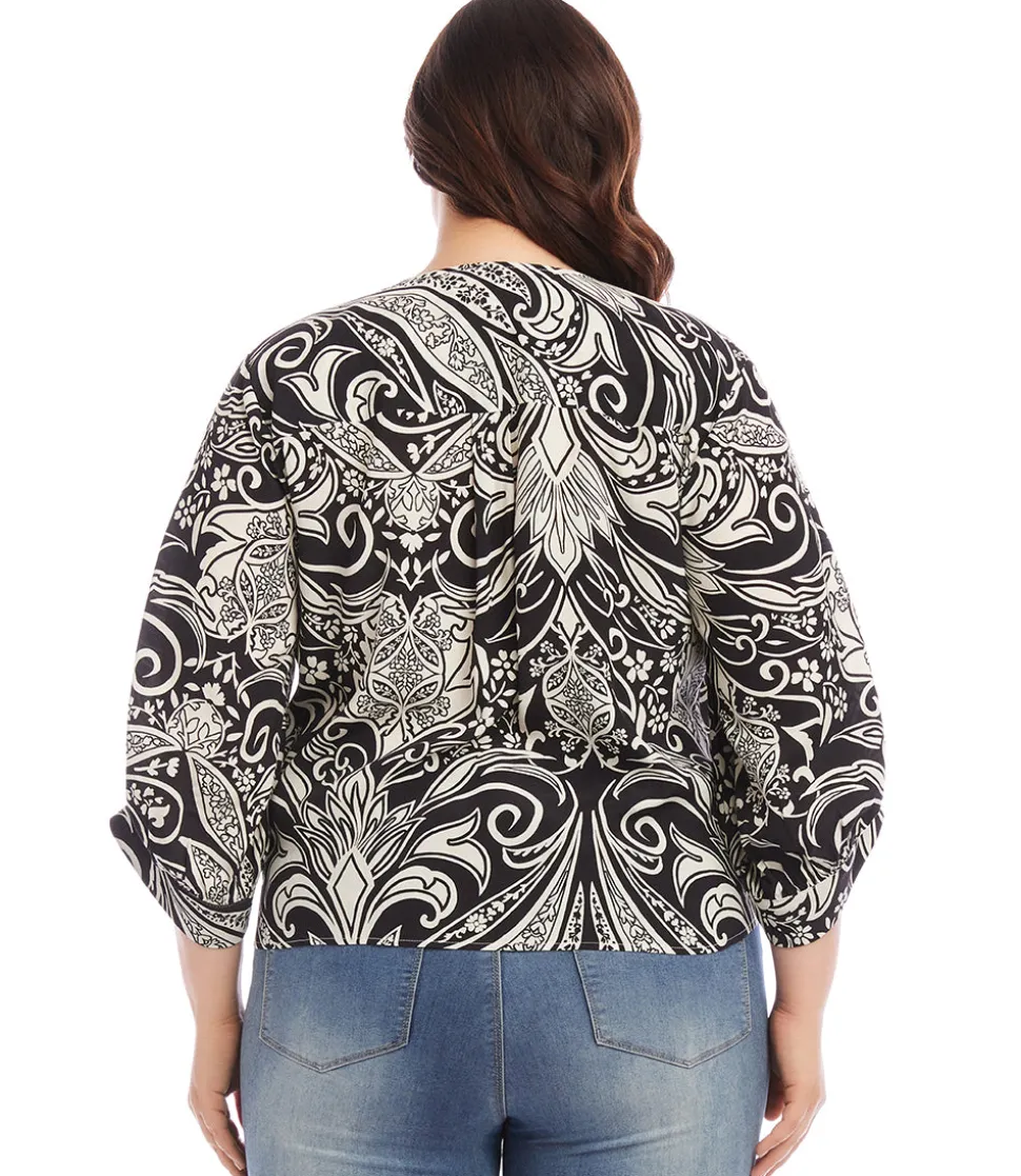 Plus Size Blouson Sleeve Tie-Front Top