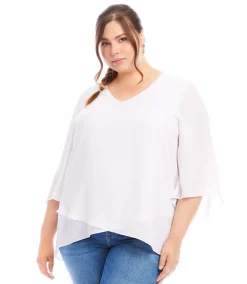 Plus Size Bracelet Sleeve Asymmetric Top