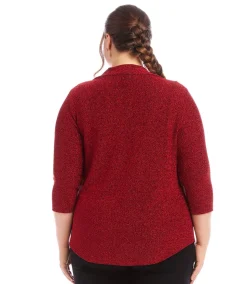 Plus Size Drape Neck Metallic Top
