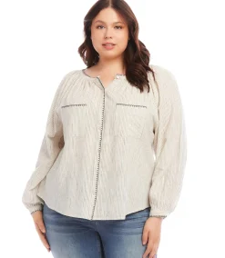 Plus Size Edge Stitch Peasant Top