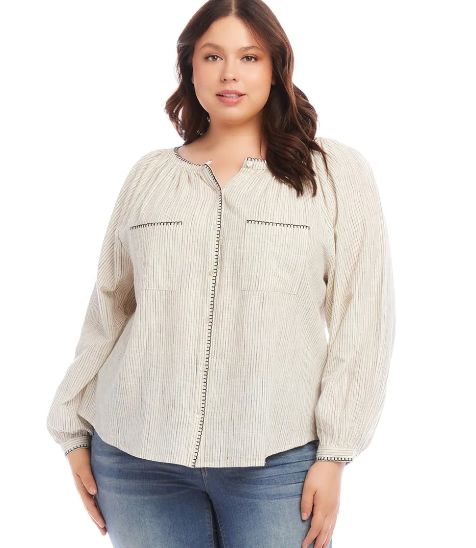 Plus Size Edge Stitch Peasant Top
