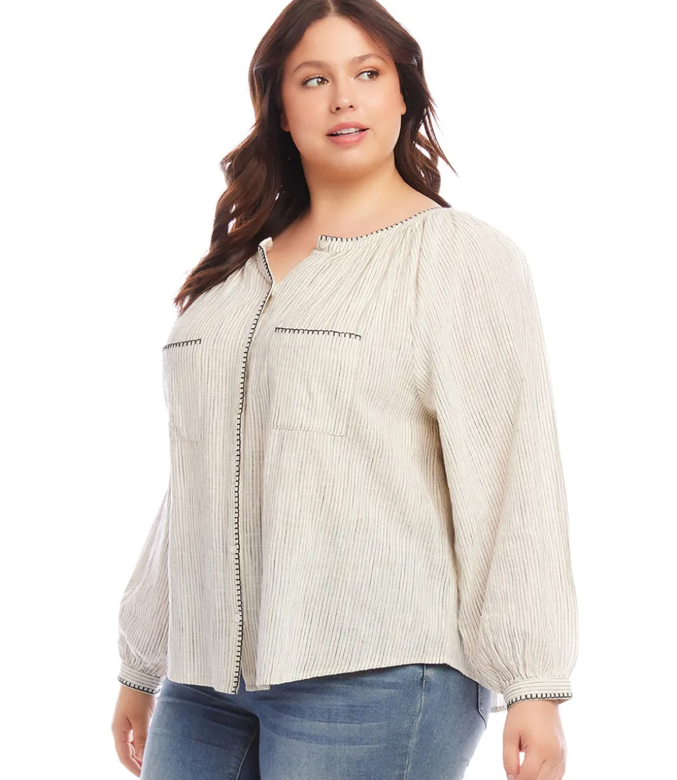 Plus Size Edge Stitch Peasant Top