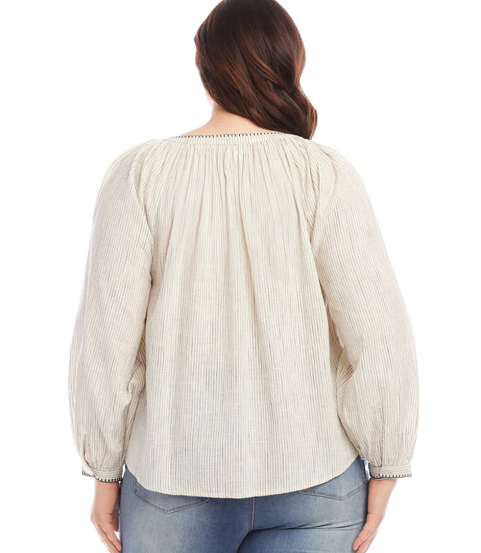 Plus Size Edge Stitch Peasant Top