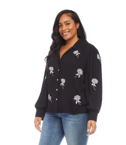 Plus Size Embroidered Blouson Sleeve Top