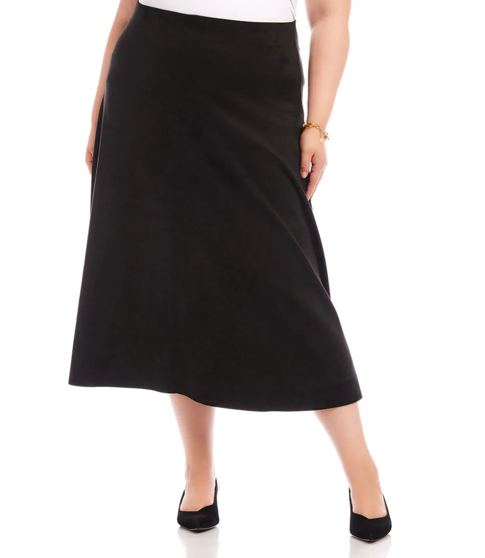Plus Size Faux Suede Midi Skirt