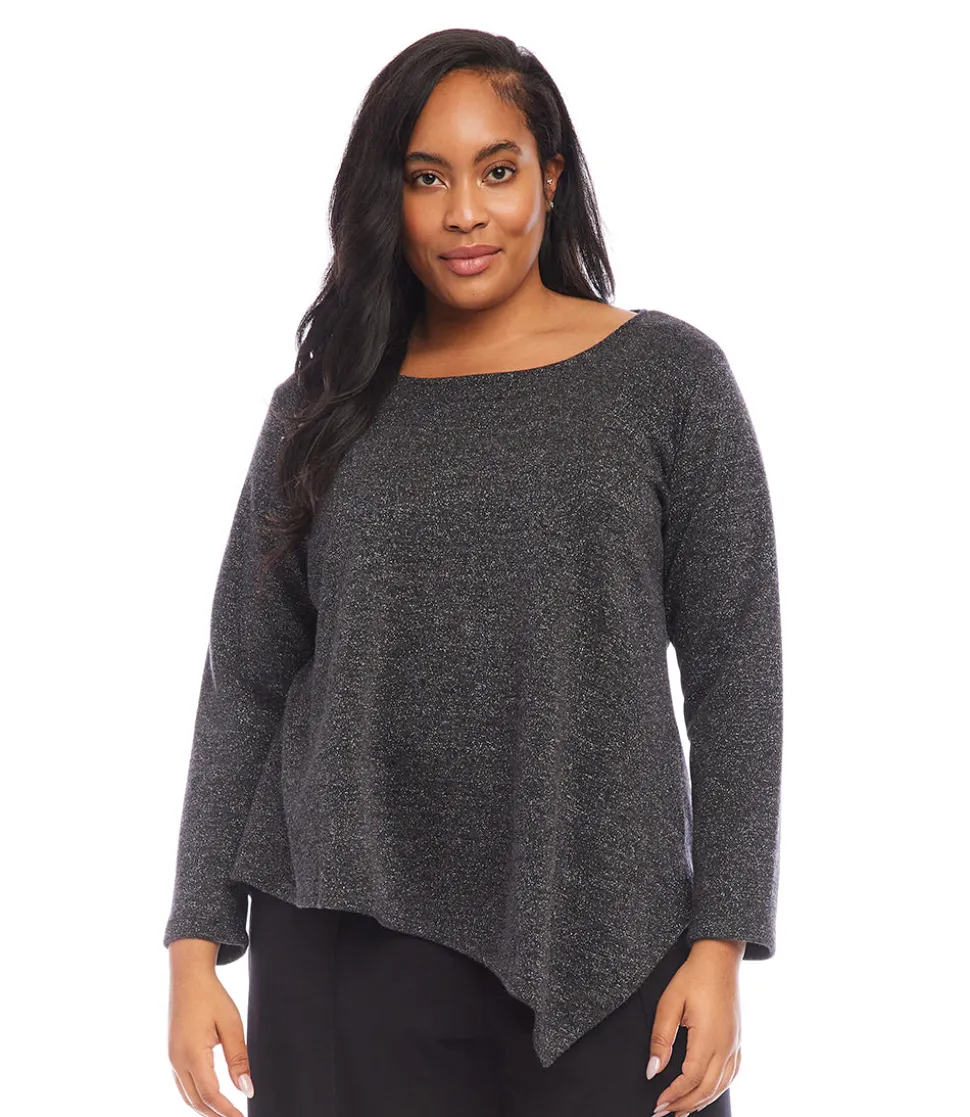 Plus Size Long Sleeve Metallic Asymmetric Top