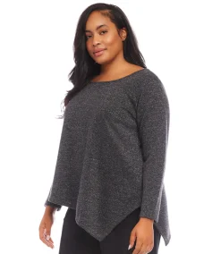 Plus Size Long Sleeve Metallic Asymmetric Top
