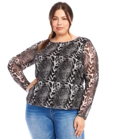 Plus Size Mesh Long Sleeve Top