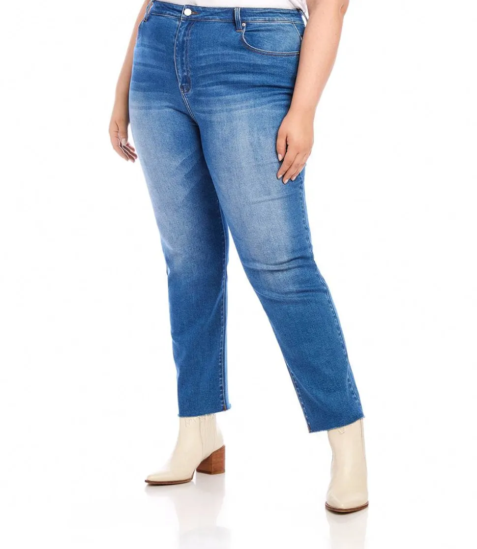 Plus Size Raw Hem Straight Jeans