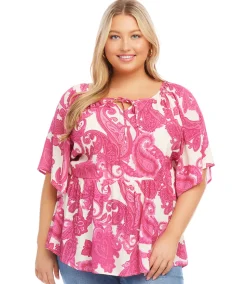Plus Size Ruffle Hem Peasant Top